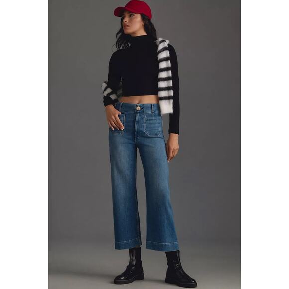 Maeve The Colette Crop High-Rise Wide-Leg Jeans Size 27 Blue - Picture 2 of 14